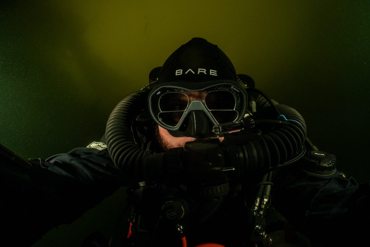 Close-up of a diver underwater