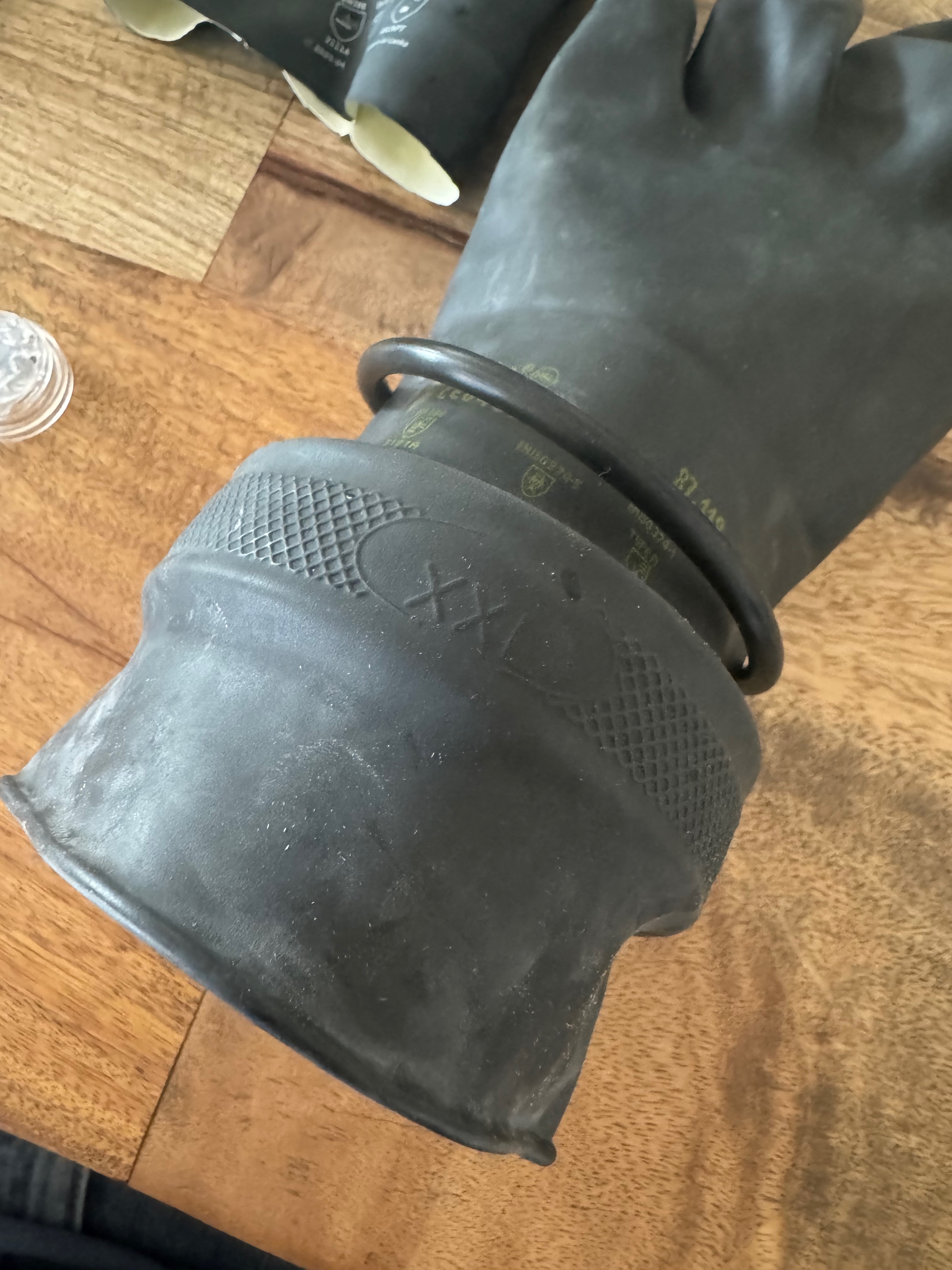 Kubi inner ring with the glove retaining o-ring removed, old glove pulled clear