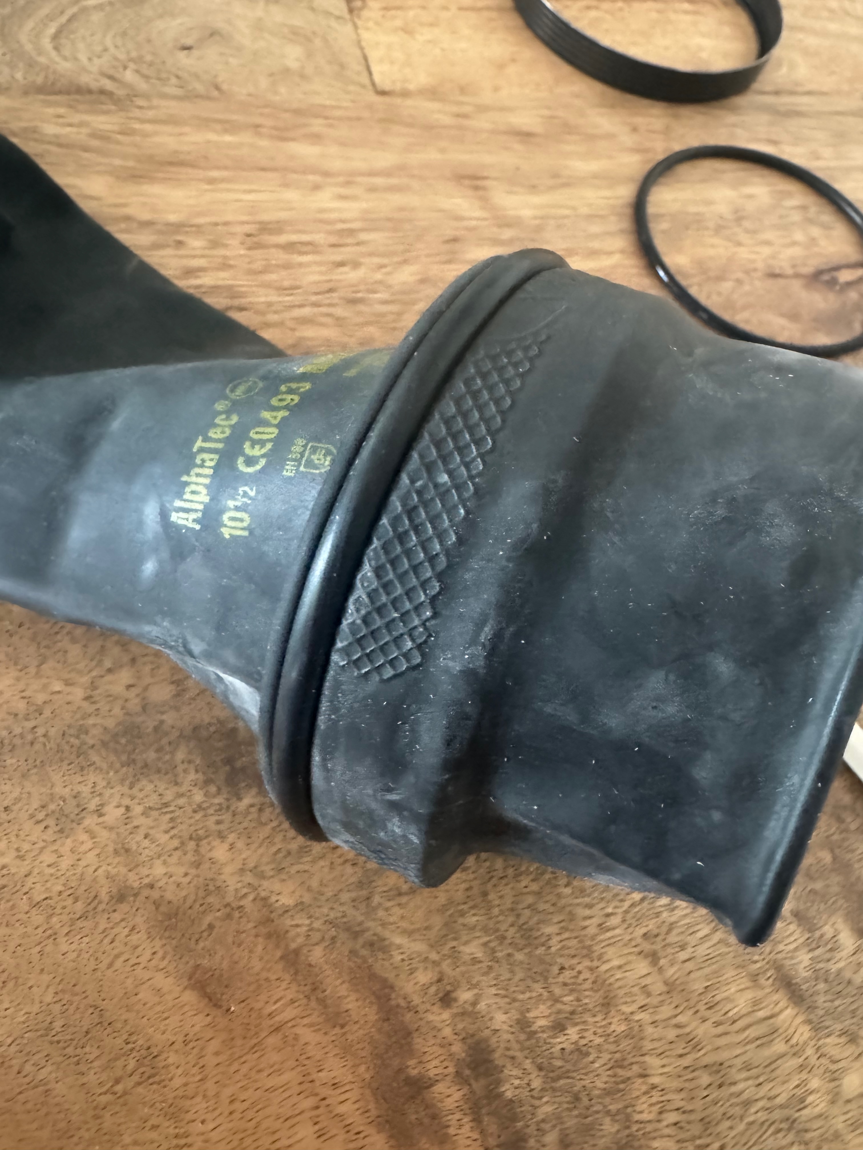 New AlphaTec glove cuff folded back over the Kubi inner ring with the retaining o-ring in the groove