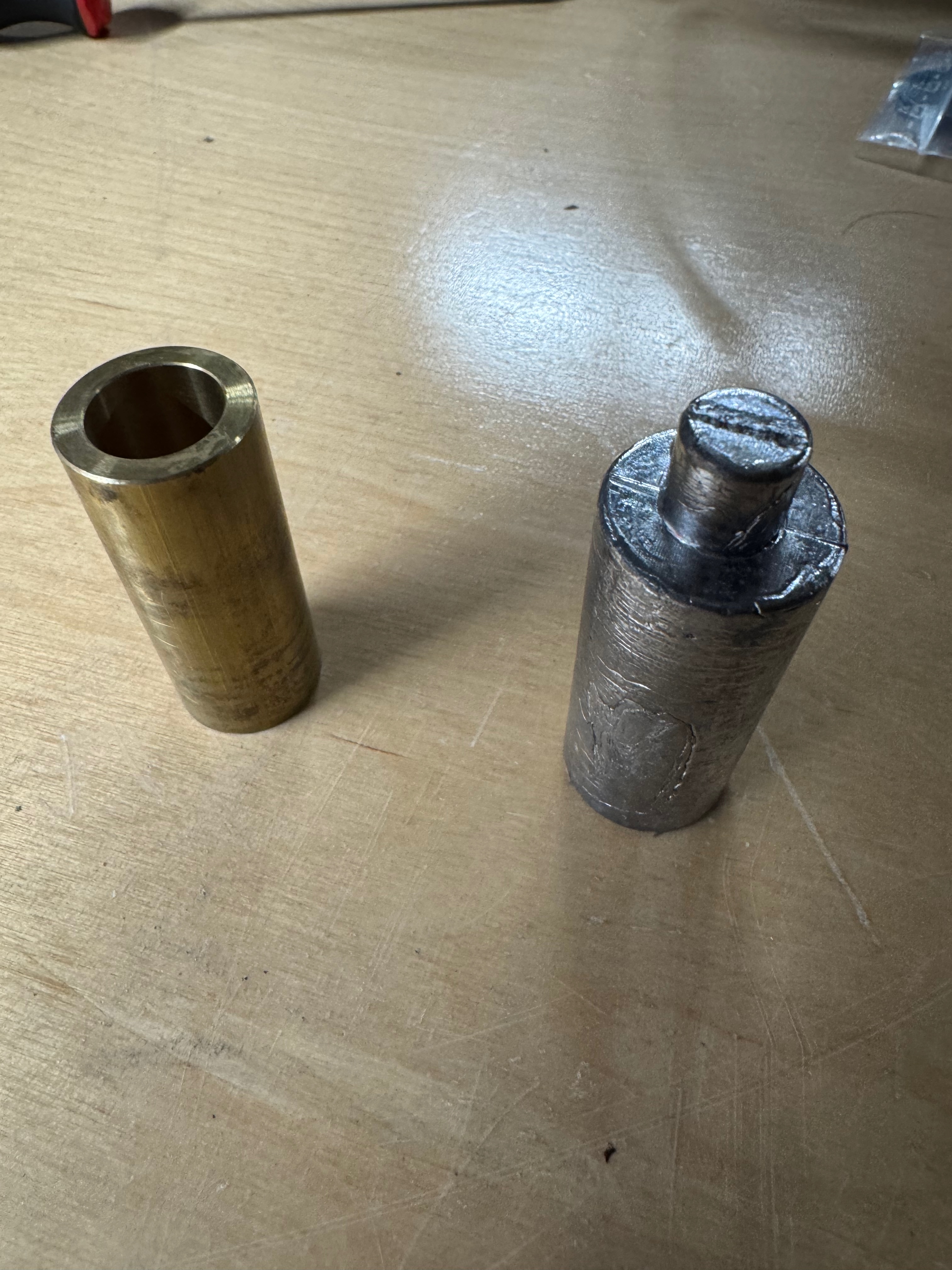 Fresh water brass ballast cylinder on the left, salt water lead cylinder on the right